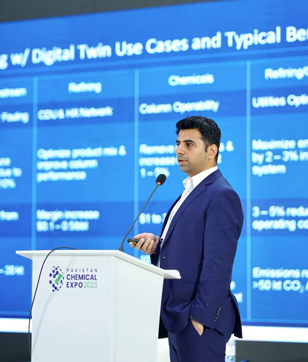 PCE_2022's tweet photo. Highlights from the session on “Profitability and Sustainability through Process Digital Twins” by Mr. Faisal Amanat Baksh (Principal Solution Consultant at Aspen Technology) at the International Conference of Pakistan Chemical Expo 2023.

#PakistanChemicalExpo #PCE2023 #PCMA https://t.co/Y86k1PCFpE