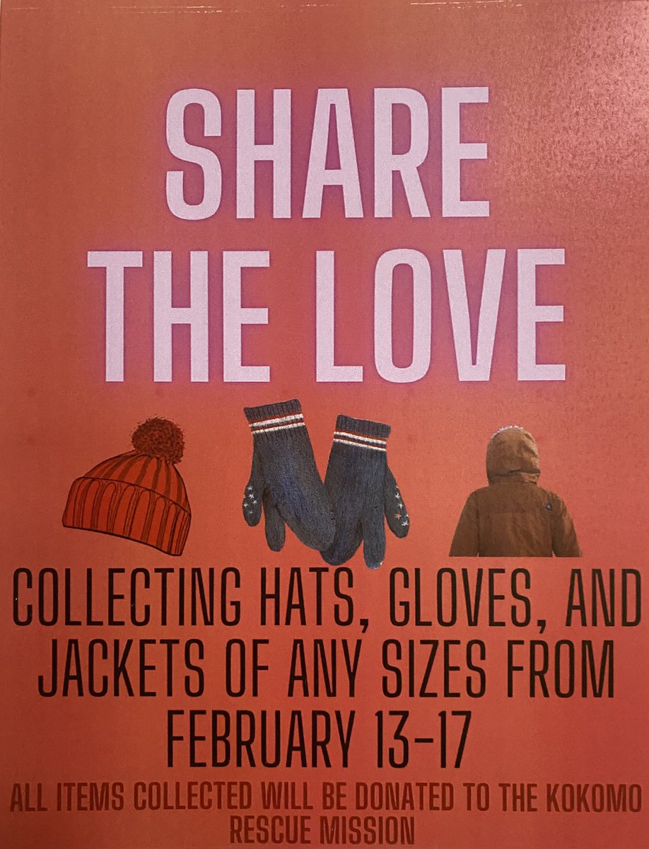 CMIS_IB's tweet photo. Reminder: We are supporting a KHS Middle Years Programme student with their Personal Project!  We are collecting new and gently used hats, gloves, and jackets that will be donated to the Kokomo Rescue Mission!  Bring items to school starting Monday, Feb. 13- Friday, Feb. 17! https://t.co/EmInuvdYYW