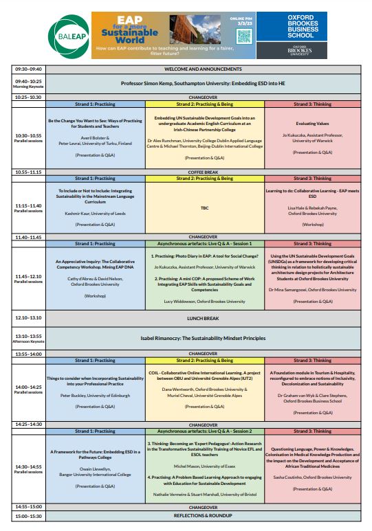 Bristling with fantastic speakers💃 
March 3rd online 😊Inspirational keynotes: 
Prof. Simon Kemp and Dr Isabel Rimanoczy 
&amp; 'Changemaker Educators' at work!🌍 

Register here👉 lnkd.in/e2YPZ_ub
<a href="/baleap/">BALEAP</a> <a href="/AdvanceHE/">Advance HE</a> <a href="/BrookesStaff/">Oxford Brookes Staff</a> <a href="/TransformSDG/">Transform Our World</a> @SEEducating <a href="/OurShared_World/">Our Shared World</a>