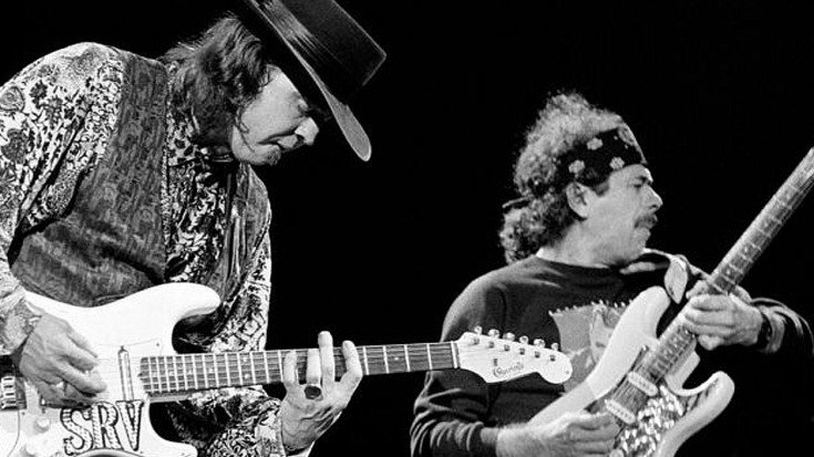 crockpics's tweet photo. Carlos Santana and Stevie Ray Vaughn jamming in Costa Mesa, California, 1988 https://t.co/bdMGUtC7DV