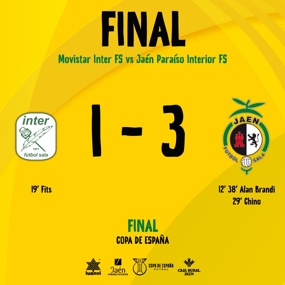 ⏱️ 40' | 1 - 3 | <a href="/InterMovistar/">Movistar Inter FS</a> - <a href="/JaenFS/">Jaén Paraíso Interior FS</a>

🎙️ ¡SIIIIIIIIIIIIIIIIIIIIIIIIIIIII! ¡SOMOS CAMPEONES!

📺 <a href="/teledeporte/">Teledeporte</a>

#SomosJaén💛