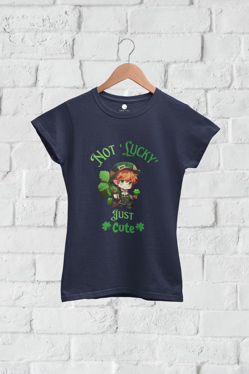 Cute leprechaun t-shirt at #shumiyaku shop: Not Lucky Just Cute Woman T-Shirt | Leprechaun T-Shirt | St Patrick Day T-Shirt etsy.me/3XrawRH #blue #black #stpatricksday #giftsforher #animetshirt #animesvg #stpatricksgifts #leprechauntshirt