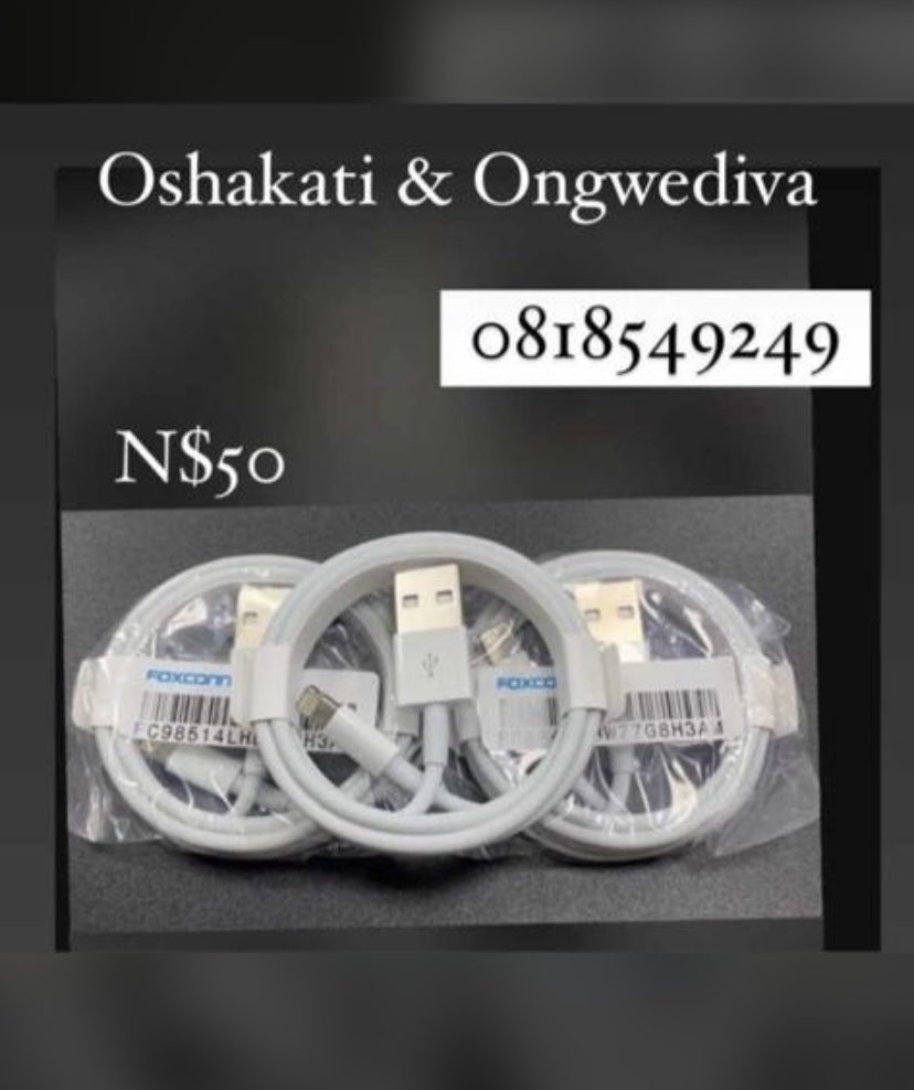 dr_tangeni's tweet photo. iPhone cables available in Oshakati, N$50….📞0818549249 https://t.co/OBD1kQvjS3