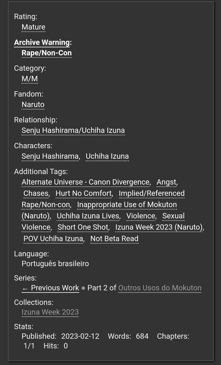starweiser's tweet photo. ⚠️ Rape/Non-Con

HashiIzu — Prompt “Hokage”. Mais uma fic para @IzunaWeek2023 

Series: Part 2 of Outros Usos do Mokuton

🔗: https://t.co/N4wQLJpd9o

#izunaweek2023 https://t.co/jbMDoeGS1E