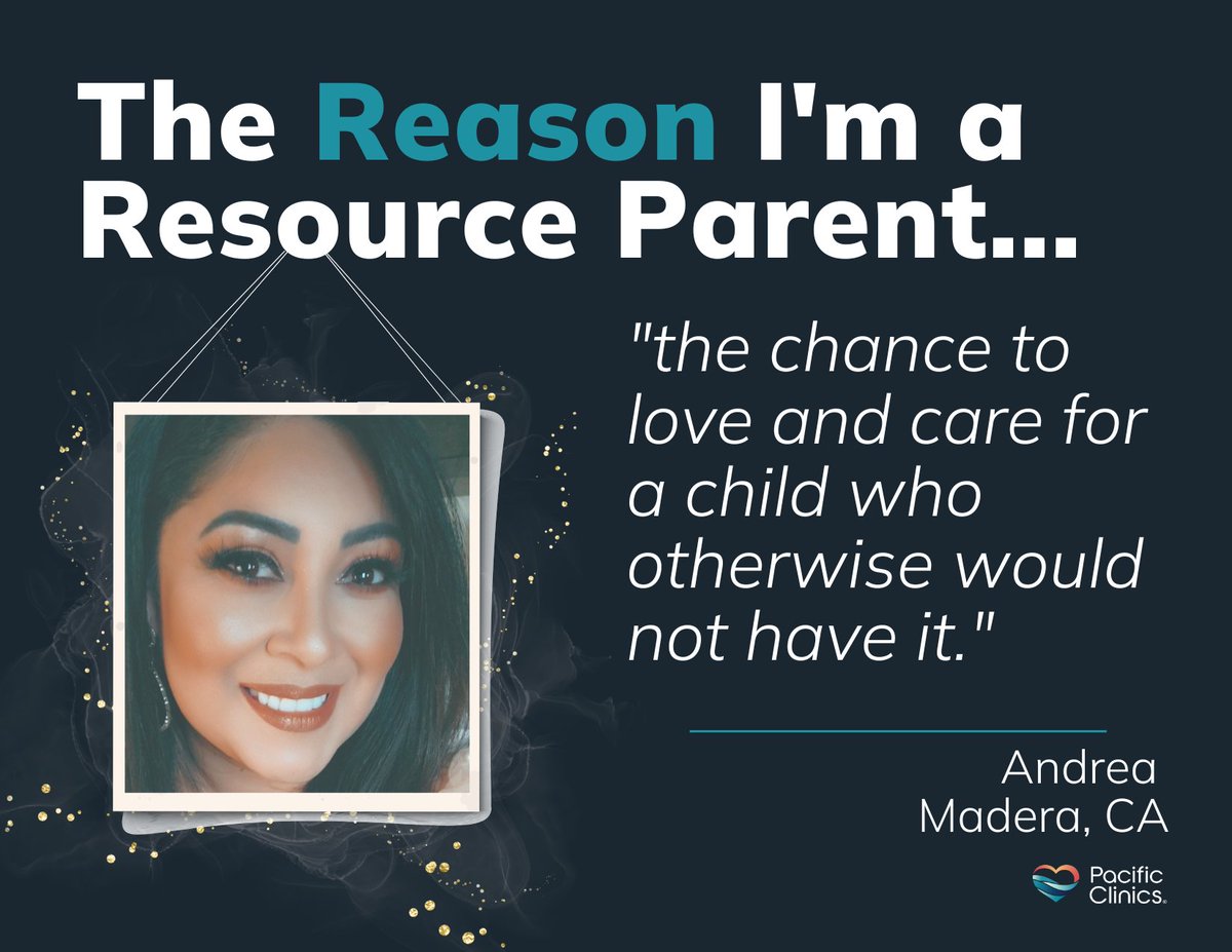 PacificClinics's tweet photo. “To have the chance to love and care for a child who otherwise would not have it.” – Andrea, Madera #Madera #Fresno #Merced

#ReasonImaResource spotlights #ResourceParents our agency works with to care for children and youth in #fostercare. More info: https://t.co/zlNvktBzUg https://t.co/4k7UnsfBOH