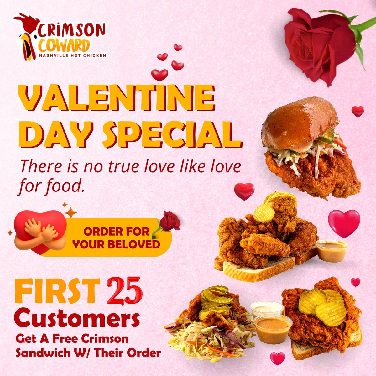 Make your Valentines Day more special with our special offers because nothing bonds us better than food. Check the promotions here
fb.me/e/2AOUC6bB2
#chickensandwich #Valentine #superbowl #biggame #valentineday #halal #cravings #nashvillehotchicken #fries #tenders #Frisotx
