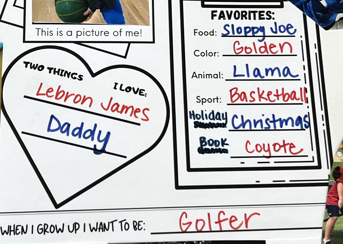 drkatekessler's tweet photo. My youngest is the star of the week in his preschool class. We worked on his poster this AM. He really did list @KingJames first when I asked him what he loves! 🏀♥️🥰 #nba #basketball #KingJames https://t.co/An97DNytx9