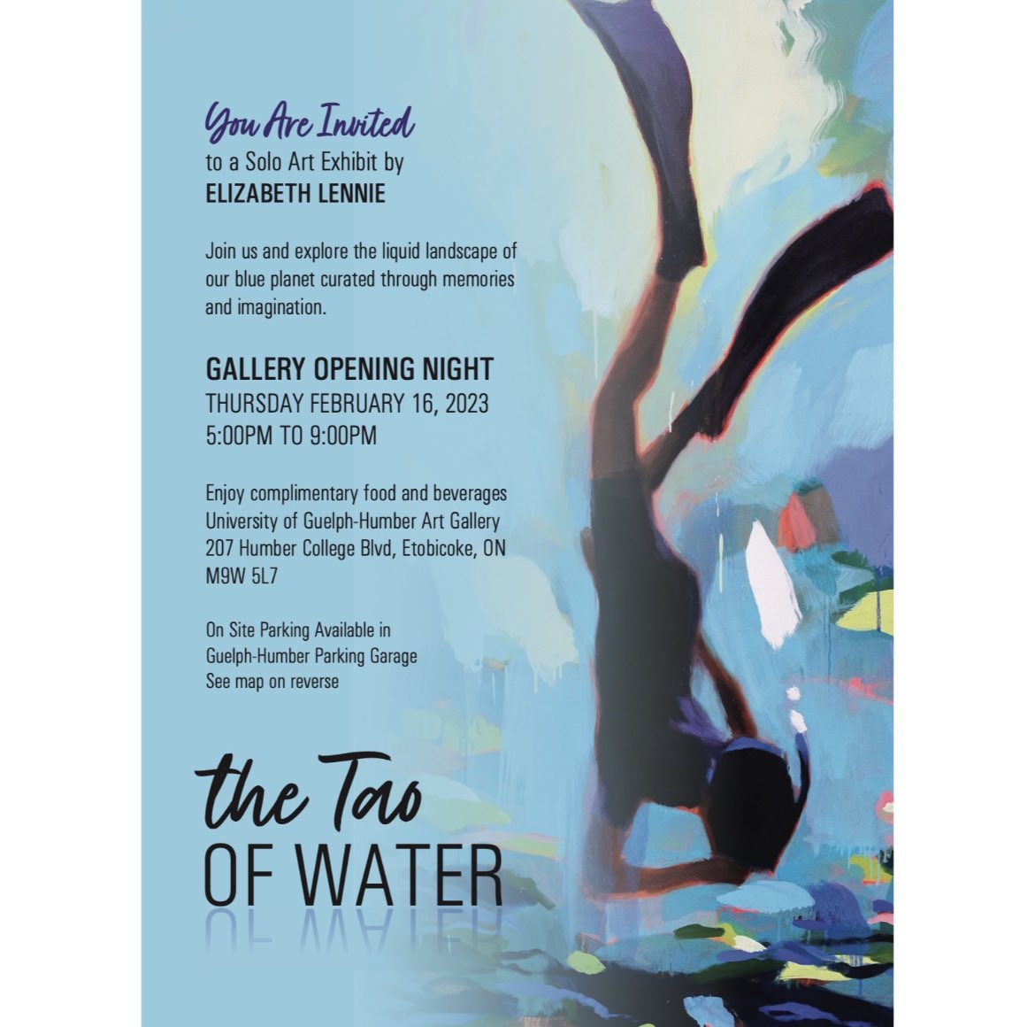 THE TAO OF WATER opens February 16 at U of Guelph Humber Art Gallery, 207 Humber College Blvd., Etobicoke, Ontario M9W 5L7. Reception 5-9pm. #elennieart #uofguelphhumber #artexhibition #canadianart #canadianartist #water #taoofwater #elizabethlennieart