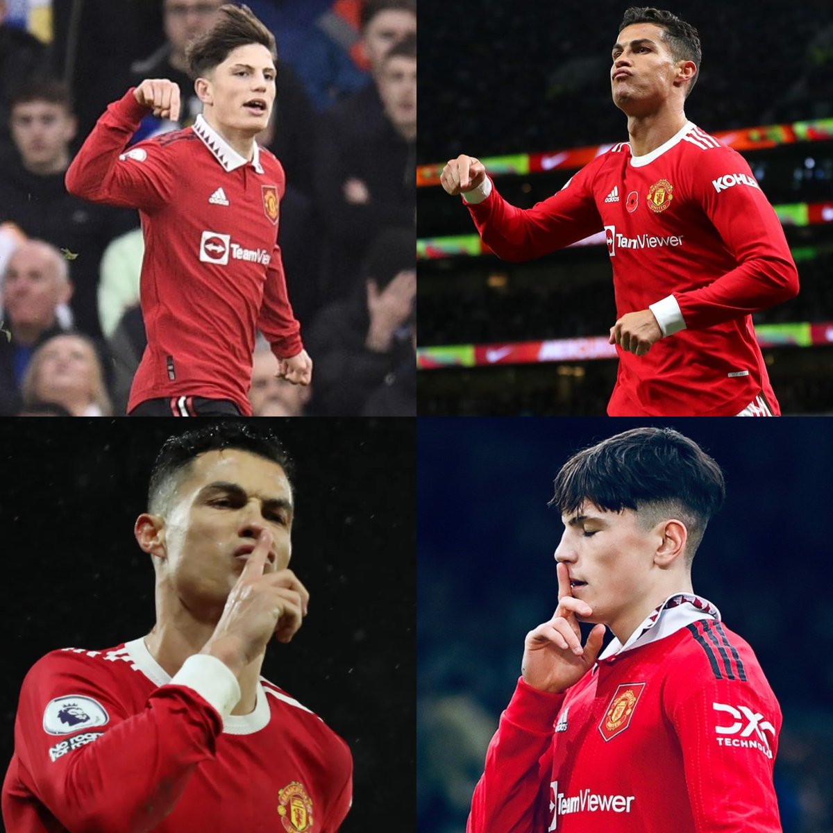 InvictosSomos's tweet photo. Marcó un golazo, festejó con el YO AQUÍ y mandó a callar a la afición rival. Alejandro Garnacho haciendo un Cristiano Ronaldo. Su ídolo. Su referente. SU MAESTRO. https://t.co/V1LbZTkJg8