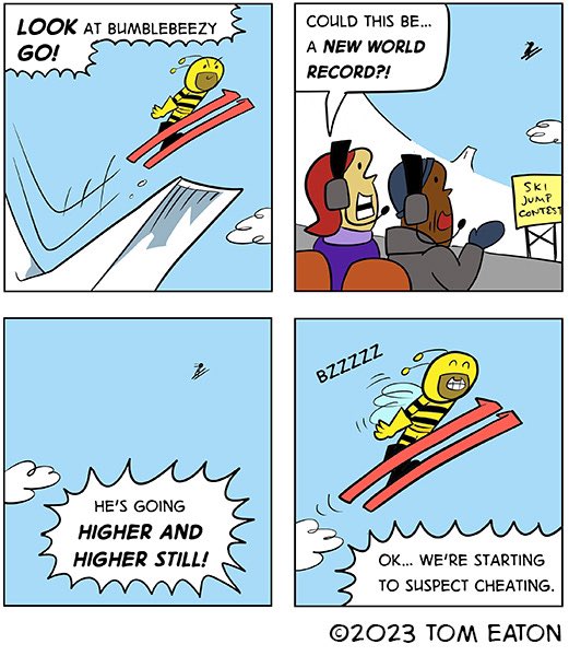 Happy Super Bowl Sunday — or, in our case, Super Ski Jump Sunday Haha! 🐝⛷️

🎨: <a href="/goodeaton/">Tom Eaton</a> 

Subscribe at sundayhaha.com