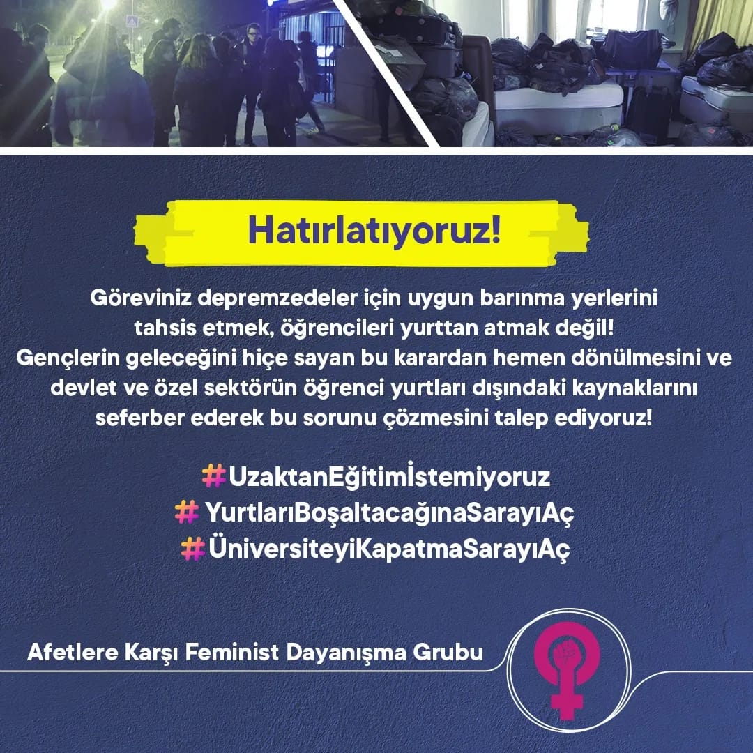 Üniversite öğrencilerinin eğitim ve barınma haklarının hiçe sayılmasını kabul etmiyoruz! Öğrencilere dokunma, kamunun ve sermayenin kaynaklarını halkın kullanımına aç! #uzaktaneğitimistemiyoruz