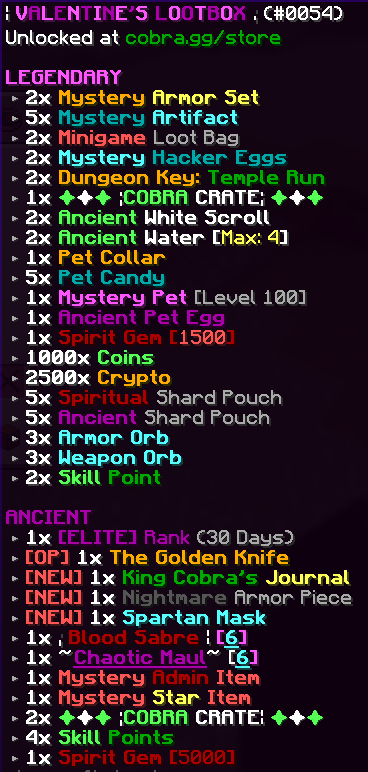 PlayCobraGG's tweet image. The Valentines Lootbox has been released on our server store! 💝

In celebration, we'll be giving away the following: 
🤍 1x Valentines Lootbox 
🤍 2x Valentines Lootbox 
🤍 3,500x Coins

Follow us, Retweet, and Like to enter! 🌹