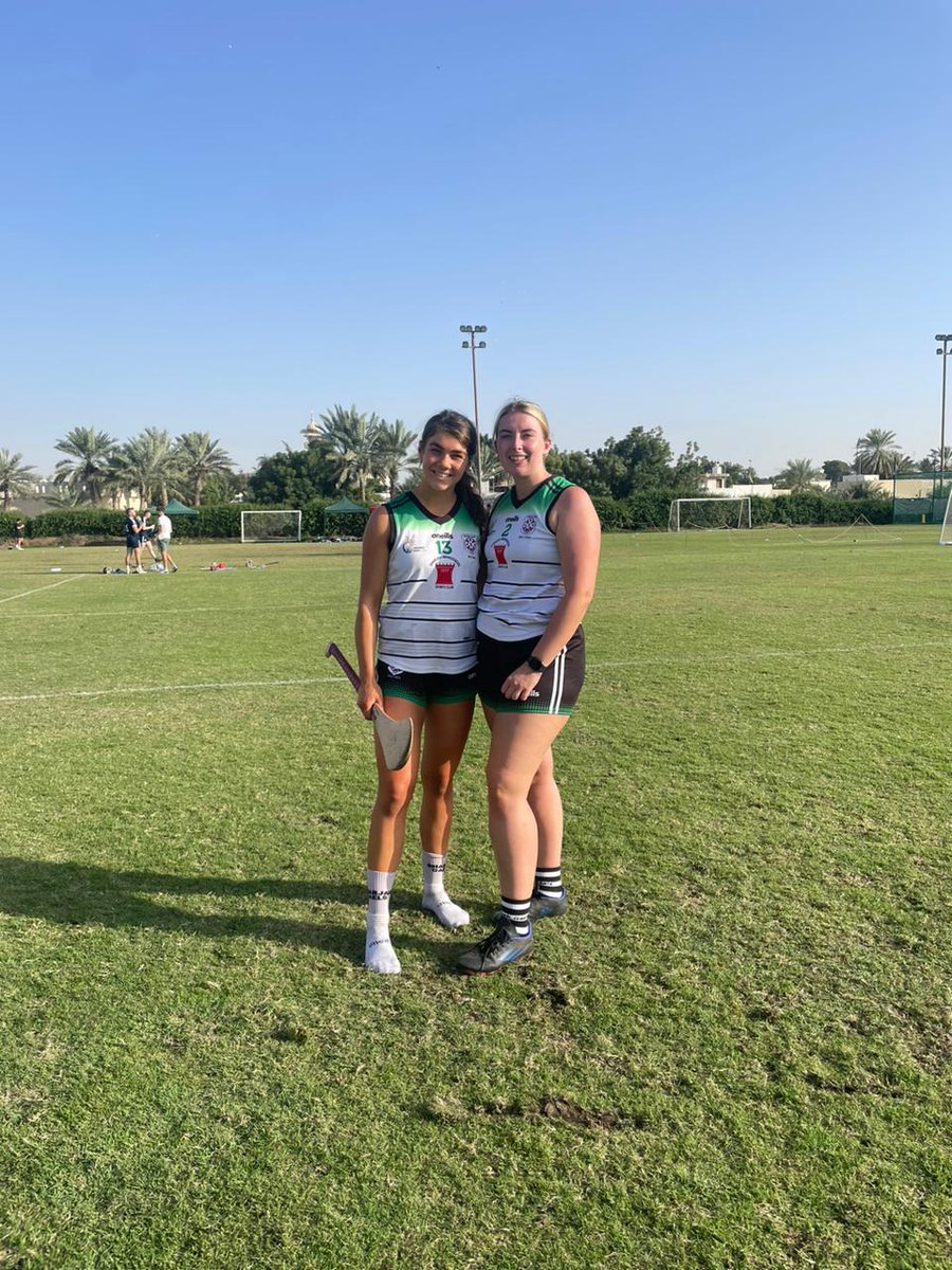 Emma Furlong and Ellen Kinsella of Castletown Liam Mellows and Sharjah Gaels pictured after playing in the senior camogie semi-final in Round 4 of the Middle East League in Sharjah yesterday.The ladies will also be in action in Round 4 of the  Football league in Dubai in 2 weeks