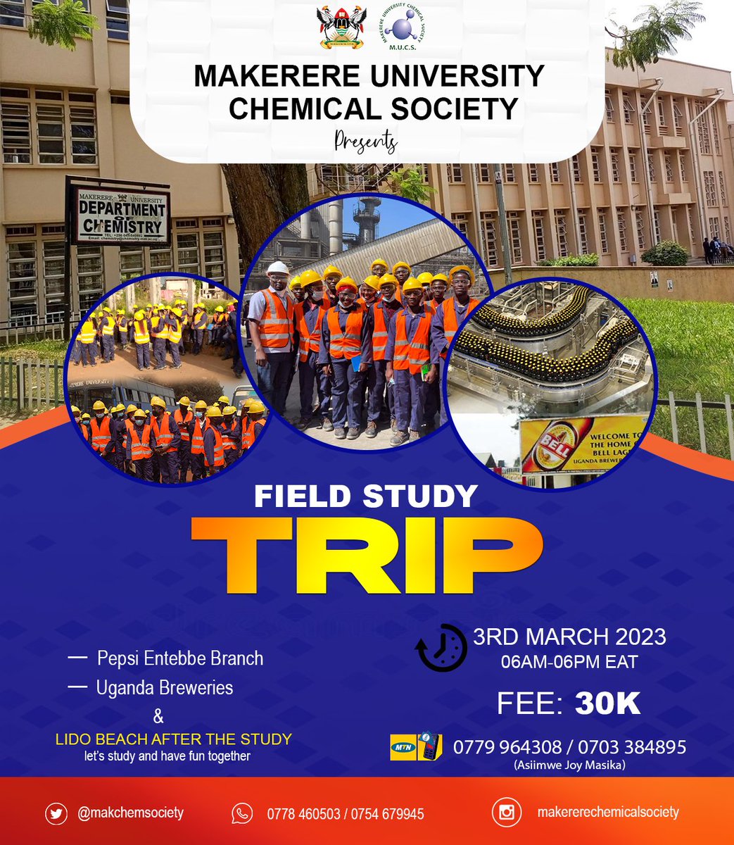 The study trip is almost here.
Reach out to the treasury department through mobile money in case you can't access our office.
Let's interact with practical applications for chemistry together!
Note: This trip is open to everyone interested in studying.