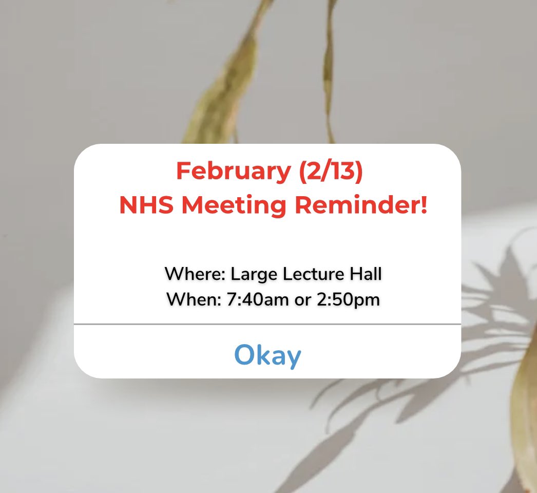 ‼️February Meeting Reminder‼️
Attend either the 7:40am or 2:50pm meeting. See you all there🤝