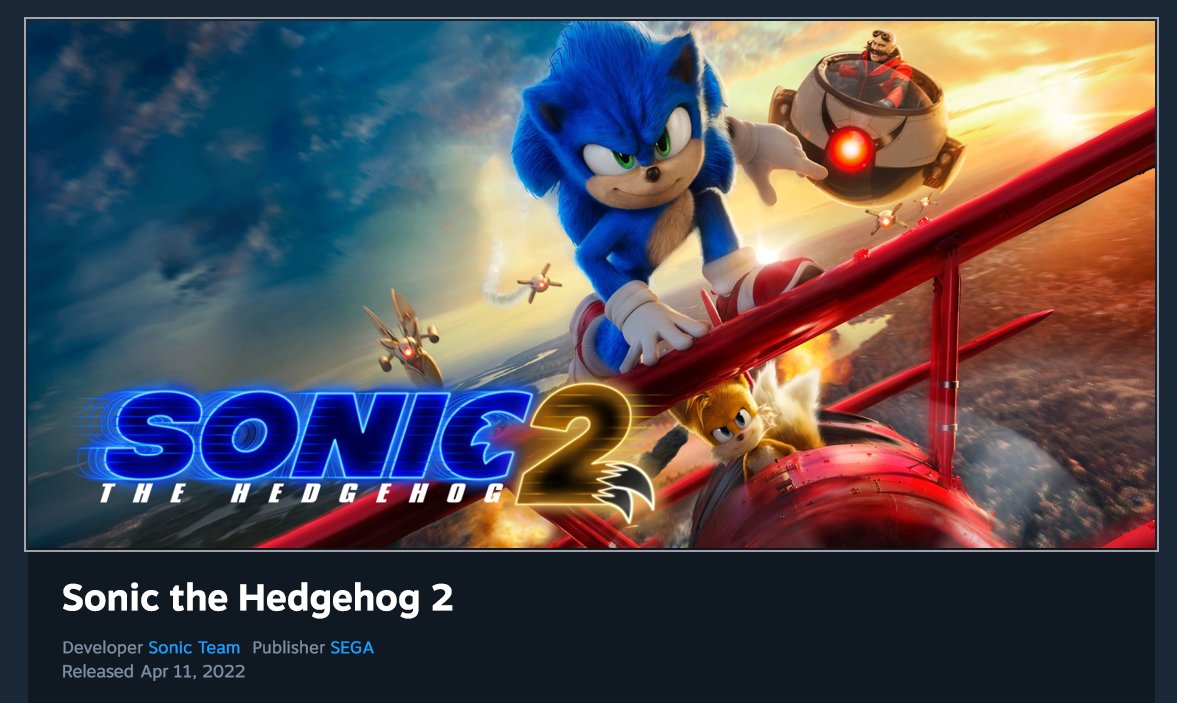 RT @FakeLicensedGam: Sonic The Hedgehog 2 [PC/Steam] (2022, SEGA) https://t.co/L6t2kvCRC4