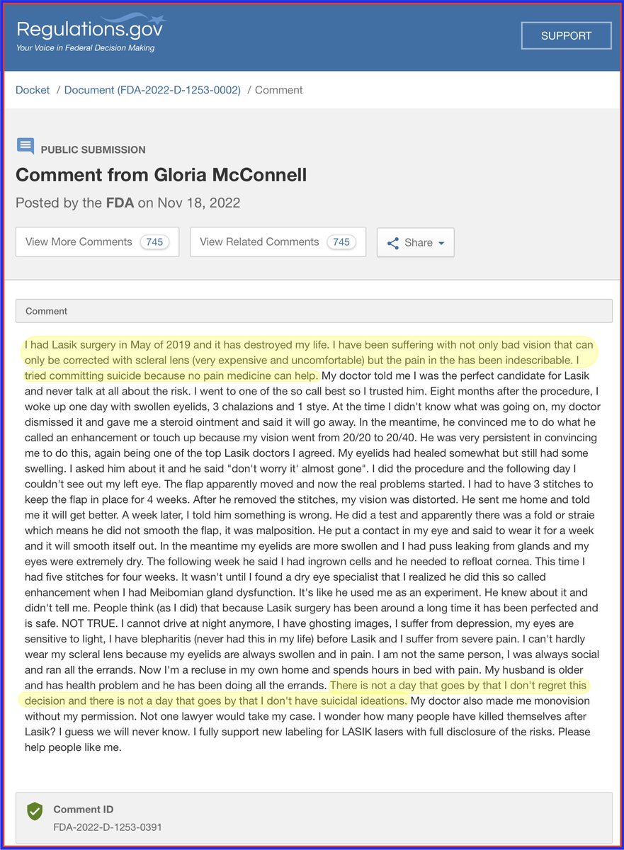 MBEFCampaign's tweet image. 1/2
This relates to my 29 December 2022 post, which included link to @FOX9 news article, discussing #FDA draft guidance about  risks of #Lasik eye surgery.*
fda.gov/medical-device…
The US industry is up in arms, asking for the draft to be withdrawn, claiming bias, etc... 👀