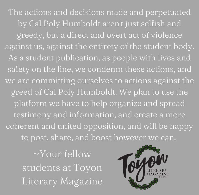 ToyonHSU's tweet photo. We stand with students and will do whatever we can to boost, share, and speak out against the greed of this institution. https://t.co/RTT7lzMtJj
