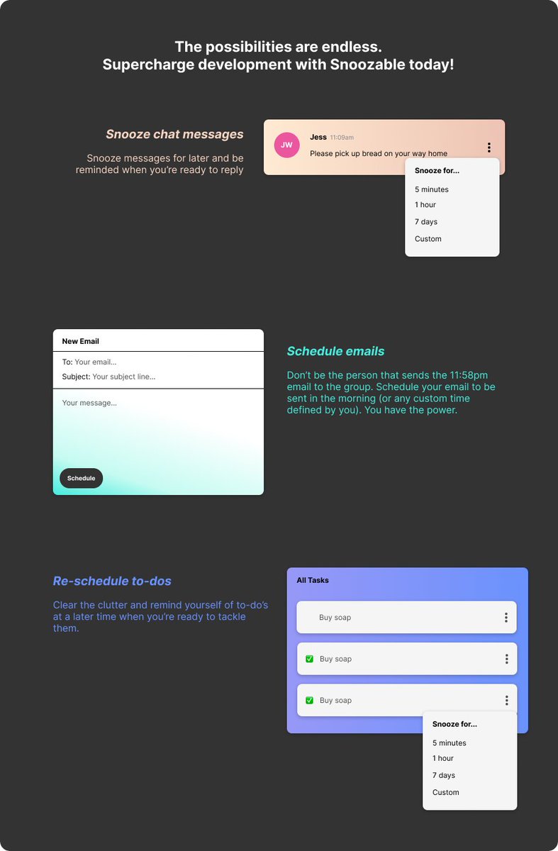 Use-case demos coming to snoozable.io very soon! #buildinginpublic #buildinpublic #indiehackers #devtools