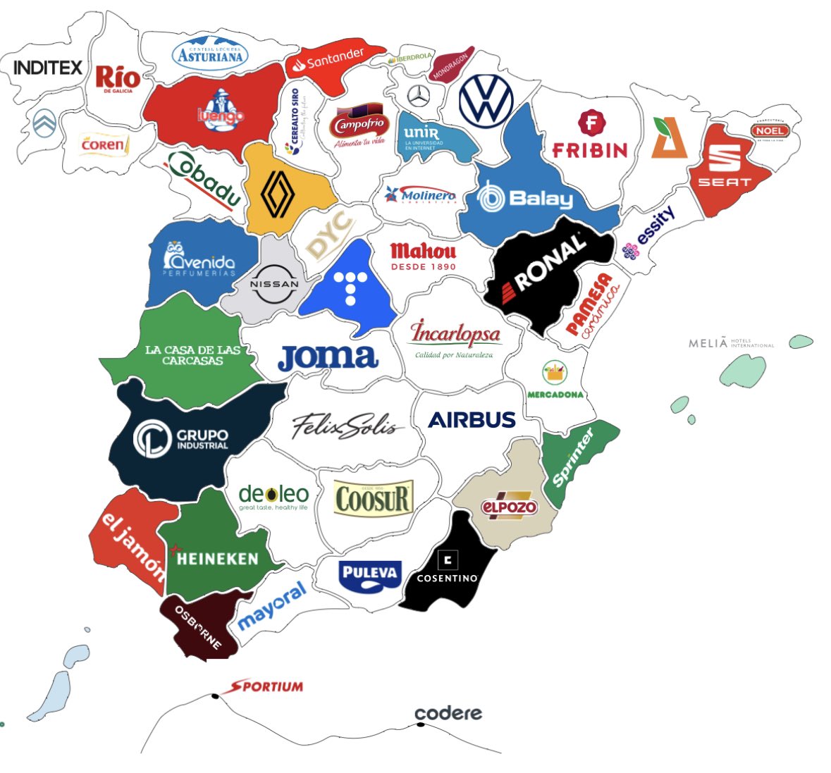 Ranking de las mayores empresas españolas por facturación por provincias (vía Datacentric).
Mucha alimentación e industria automotriz. 
Tema construcción, solo Pamesa y Cosentino en sus províncias.