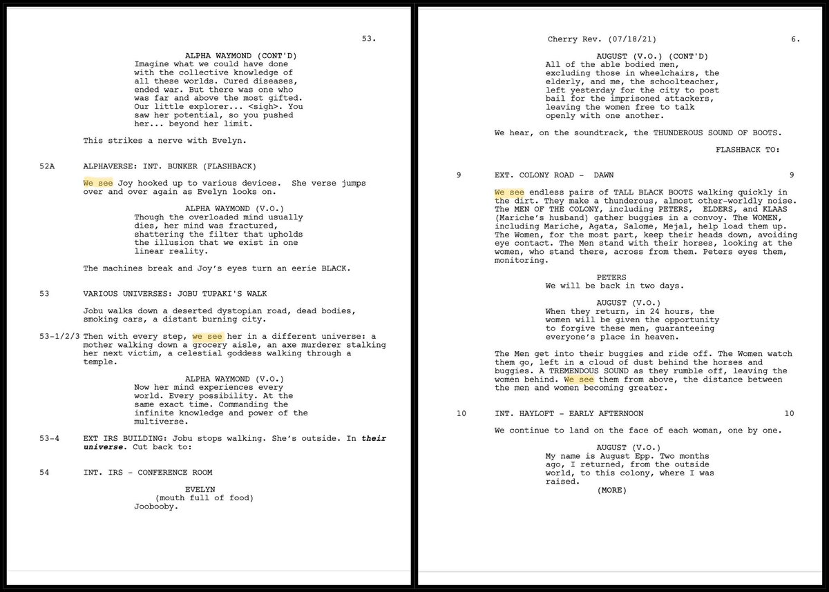 I voted for EVERYTHING, EVERYWHERE, ALL AT ONCE for Best Original screenplay in the WGA Awards despite the fact that they used the dreaded “we see”.