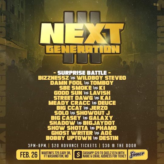 Its_OurSociety's tweet photo. 🚨🚨🚨OurSocietyBattleLeague: NEXT GENERATION 3 🔥🔥🔥
Feb.26 Make sure to get your tickets in advance. *follow instructions on flyer*
Come and see OurSociety’s next generation of battlers
And it’s a Surprise Battle 🤫🤫
#OSBL #NEWDMV https://t.co/GktGiXZplf