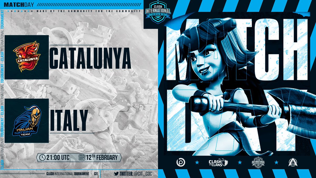 <a href="/CIT_COC/">CLASH INTERNATIONAL TOURNAMENT</a> S3

Pochi minuti allo start della week 5! Gli AZZURRI sfideranno la <a href="/CWCCATALUNYA/">Selecció Catalana de Clash of Clans</a> in un match che ci avvicinerà ai playoff!

Come andrà?! Venite a tifare con noi alle 22 da <a href="/KingLoDo3/">King_LoDo</a> twitch.tv/king_lodo
#GOITALY