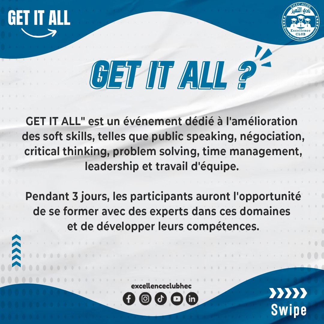 excellence_hec's tweet photo. Cher EXCELLENTS,
Nous avons l'immense plaisir de vous annoncer notre événement "Get It All", un événement qui va mettre l'accent sur le développement des softskills
Manifestez-vous et ne ratez pas l'opportunité to GET IT ALL
#ExcellenceclubHEC
#getitall
#GETITALL https://t.co/1dQr4mm2Pb