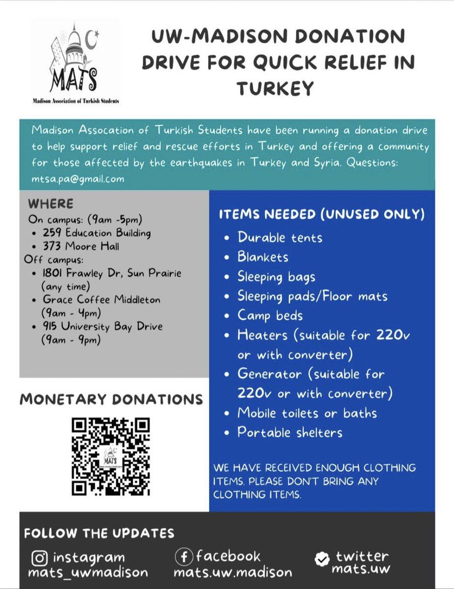 MATS_UW's tweet photo. List of items of urgent need. We will not be accepting clothing until further notice as we were able collect enough for now thanks to your generous donations. 🙏🏻 https://t.co/ilZ8Hb95lZ