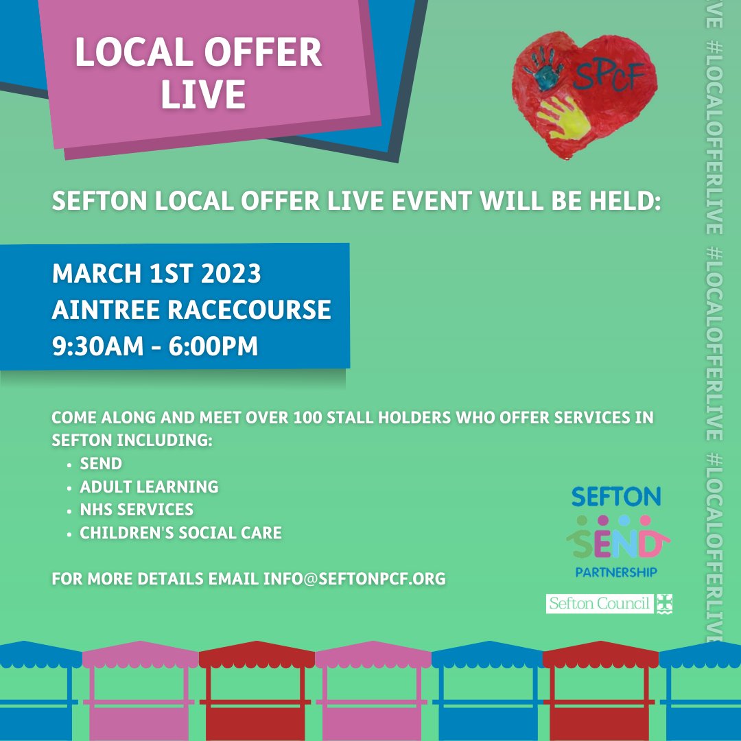 seftoncouncil's tweet photo. We're headed to Local Offer Live... are you? 

Come and learn more about all the services and support on offer for children and families with Special Educational Needs and Disabilities

✅ March 1st 
✅ Aintree Racecourse 
✅ 9:30-6pm

#LocalOfferLive https://t.co/r6sHG3e5Hf