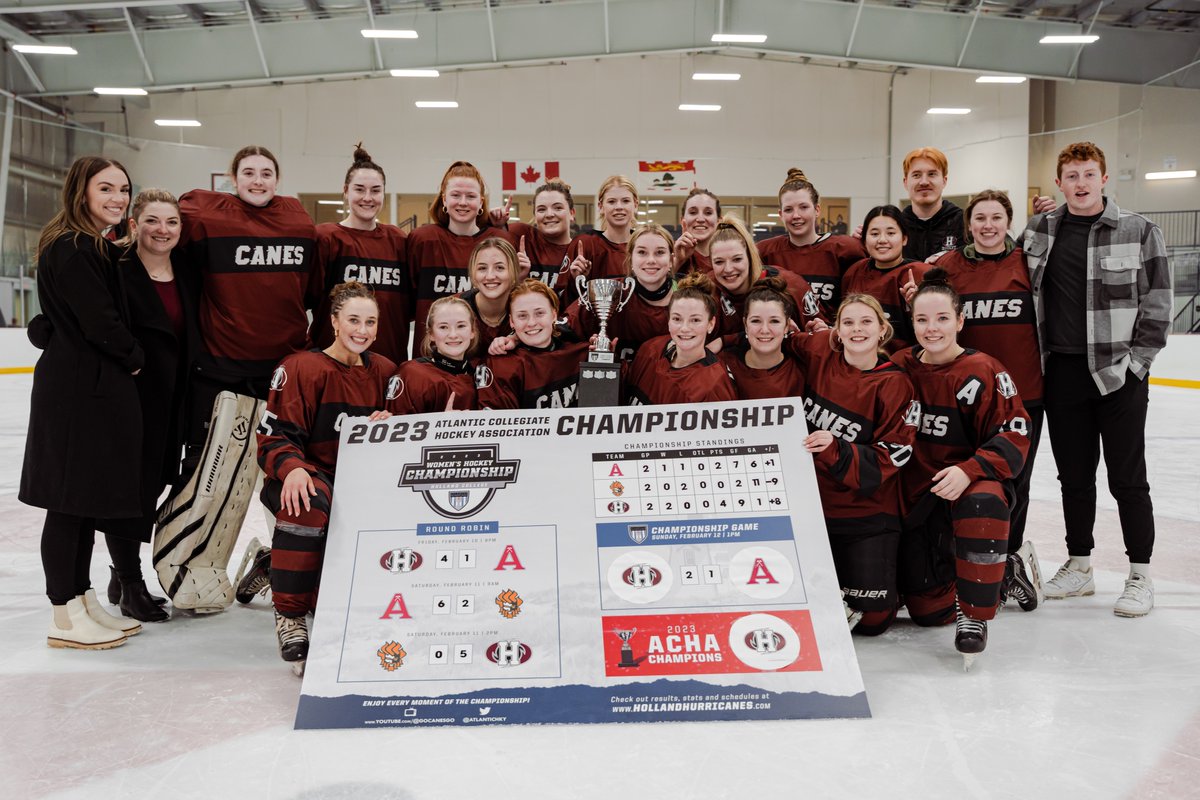 HC_Hurricanes's tweet photo. Congrats to the Hurricanes women's hockey team for winning the Atlantic Championship today in Montague, PEI.  The 'Canes defeated Acadia, 2-1, in a thrilling game in front of a packed arena.

This is the first time the 'Canes have won the title since '16.

#PassionSpiritPride https://t.co/qSWpIWgohq