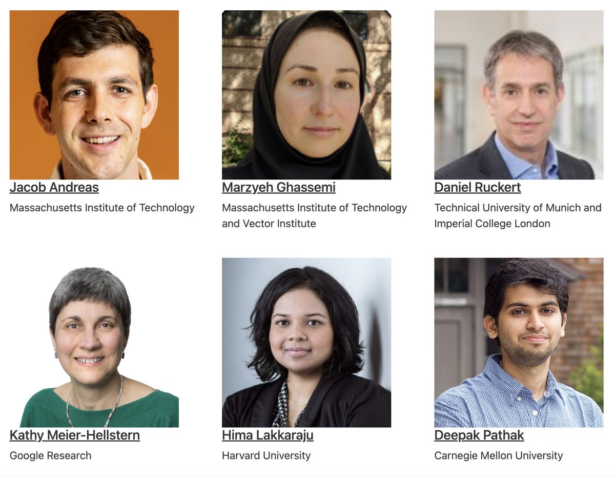 R2HCAI's tweet photo. Speakers include 
@MarzyehGhassemi  
@jacobandreas 
@DanielRueckert 
@hima_lakkaraju 
@pathak2206
Kathy Meier-Hellstern https://t.co/YuWigRxb2Q
