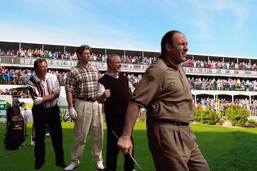 SopranosWorld's tweet photo. BREAKING: Tony Soprano has hit a hole-in-one on No. 16 at the Waste Management Open https://t.co/j83bmvGxAg