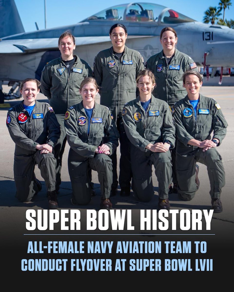 Pregame SBLVII will be a historic moment! ✈️ 
For the first time ever, an all-woman team of aviators will conduct the pregame flyover at the Super Bowl. Honoring and celebrating 50 years of women in U.S. Navy aviation! #SuperBowlLVII