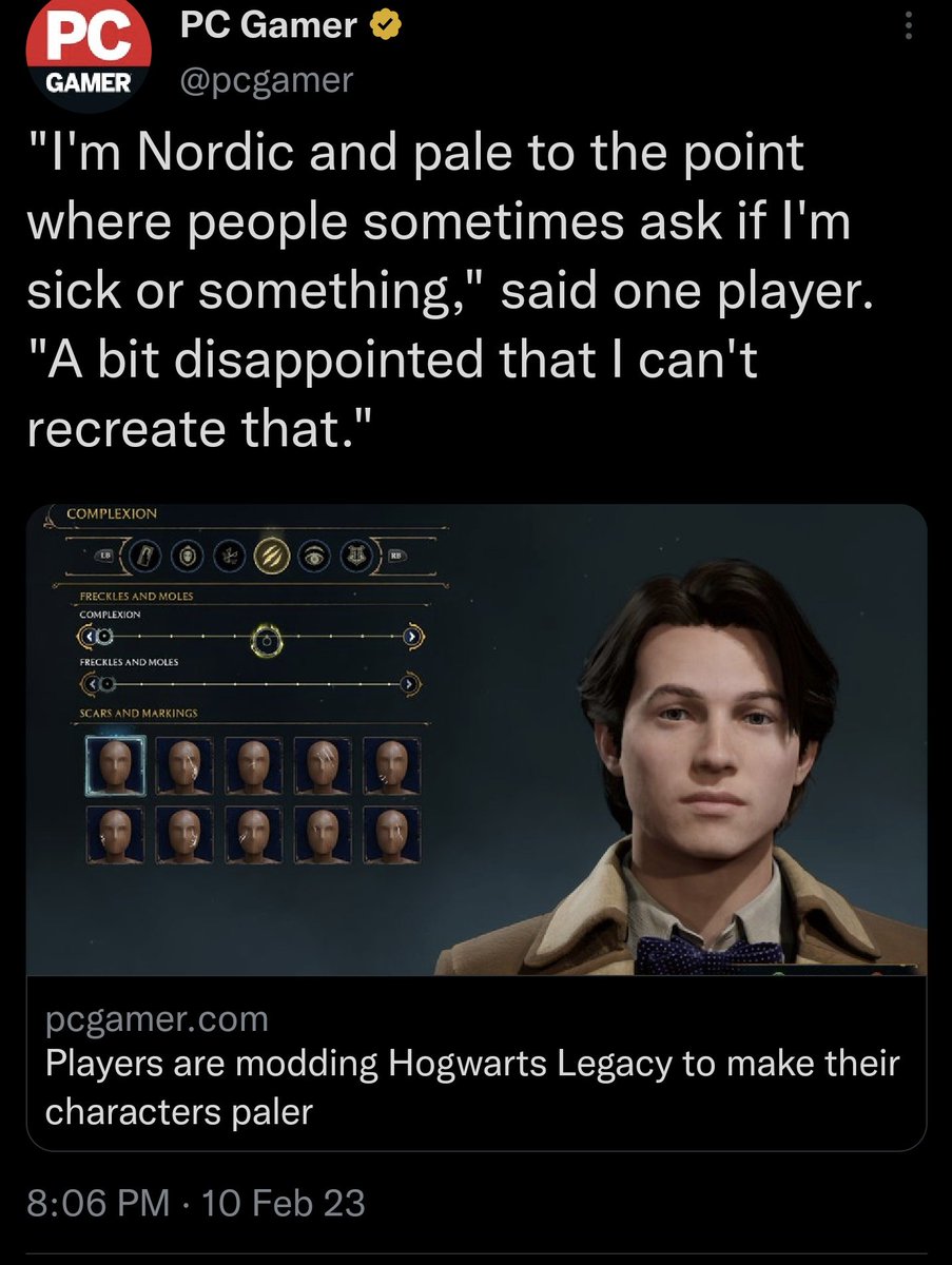 You come into my house in the month of Black history and you complain about character customization - to be paler...