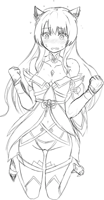 WIP
ミオwithロングヘアー&amp;ブレニア服のラフ(殴り描き)
今描いてるマンガの一部です。元の痴女ゲフンゲフン巫女服に比べると、全体的に簡略化されてはいるものの微妙に違うところもありますね。タイツは脱いで?
#ゼノブレイド3 