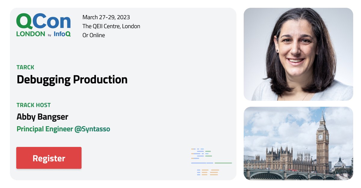 I am excited to be a track host at #QConLondon this March 27-29. 'Debugging Production' will highlight specific stories from security, frontend, database, profiling, and eBPF domains. Check out this & other amazing tracks in person or online in March! qconlondon.com/track/mar2023/…