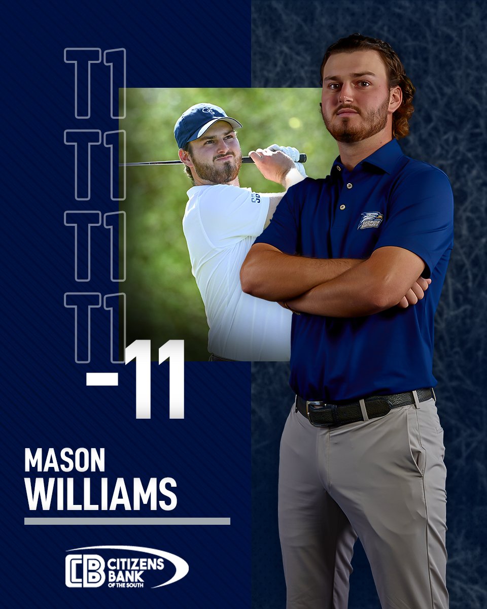 GaSouthernGolf's tweet photo. Mason Williams ties for first and is in a playoff at the Gators Invitational!

#HailSouthern | #GATA | @masonwill1371 https://t.co/NhmfXNr5Ne