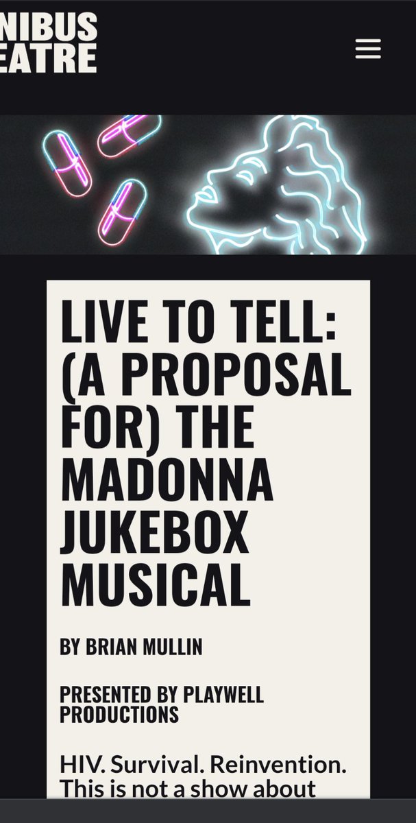 Run to the <a href="/OmnibusTheatre/">Omnibus Theatre</a> to watch the wonderful "Live to Tell" <a href="/bamullinspeaks/">Brian Mullin</a> and <a href="/Dandelamotte/">dandelamotte 🇵🇸🍉</a> were incredible! It really narrows in on the monotony, exhaustion and frustration that comes from living with a chronic illness. And, of course, Madonna. Hilarious and beautiful.