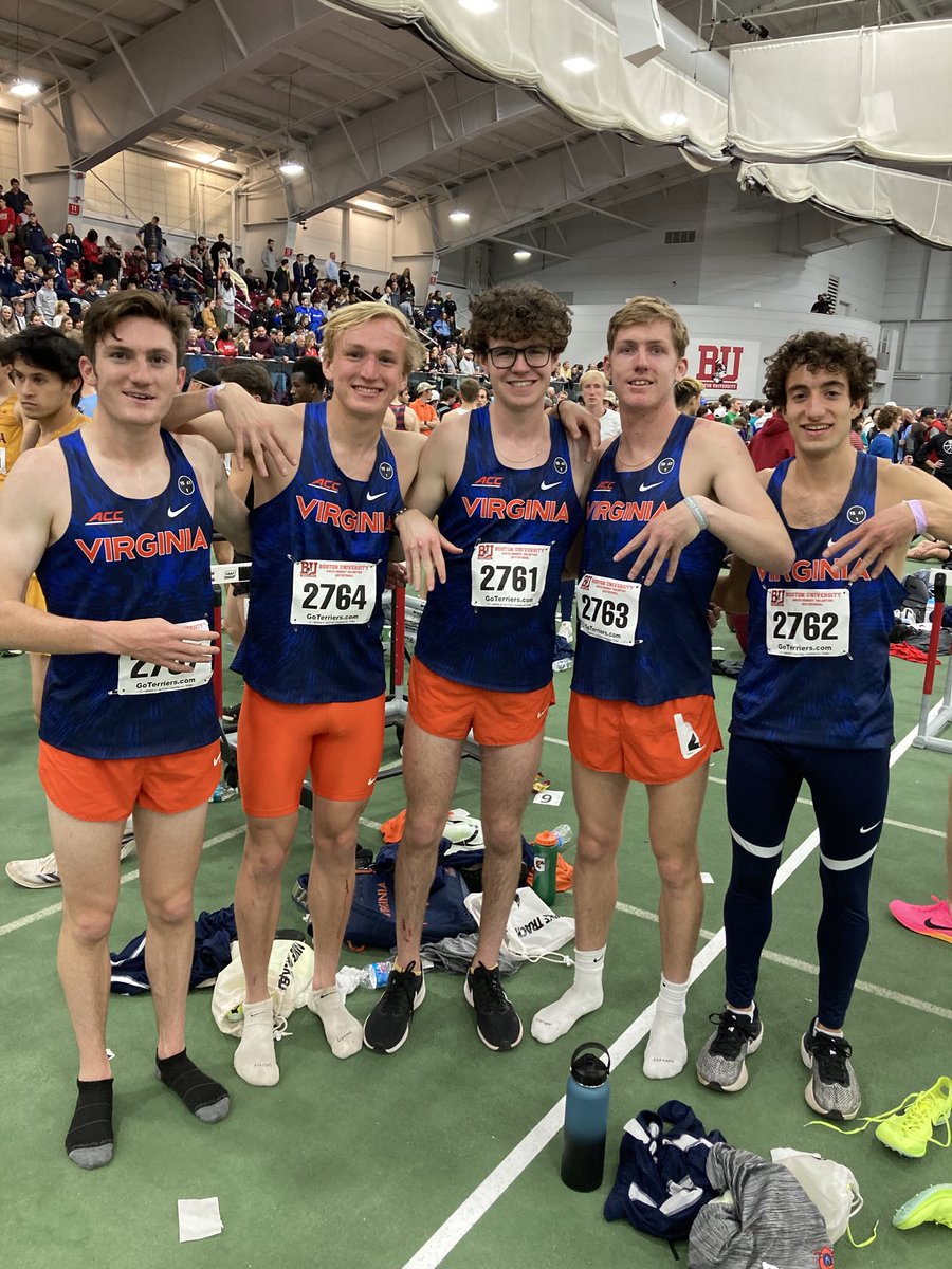 These five guys ran between 3:55.24-3:59.20.  James Donahue (3:57) and Gary Martin (3:56) are only first years at UVA.  Conor Murphy set the new school record and Martin broke Donahue’s freshman record.