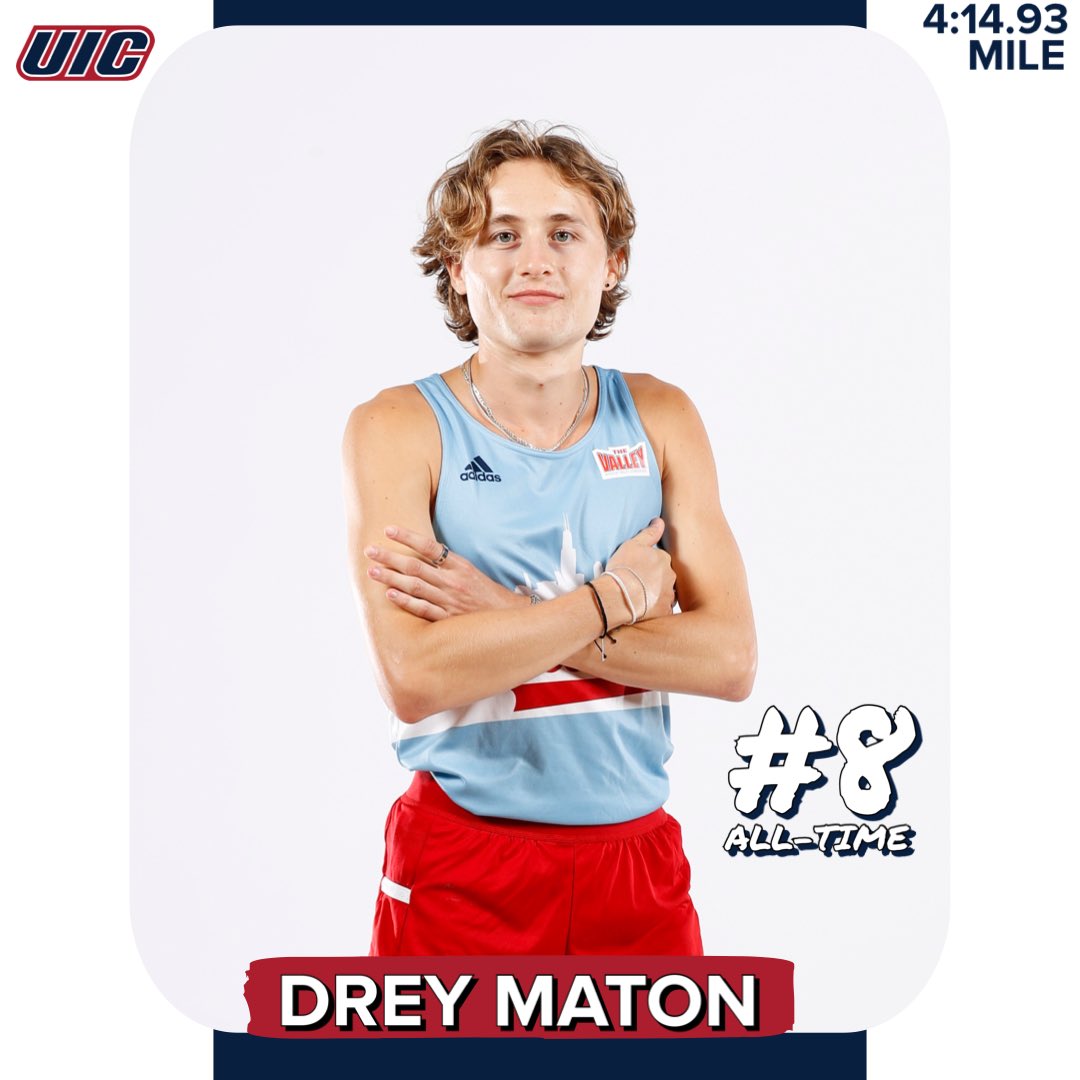 New Indoor Top-10 Performance 🏆 With a 4:14 - Mile at the GVSU Big Meet Friday Invite this past Friday, Drey Maton now ranks #8 All-Time 🔥☝🏽 #FireUpFlames