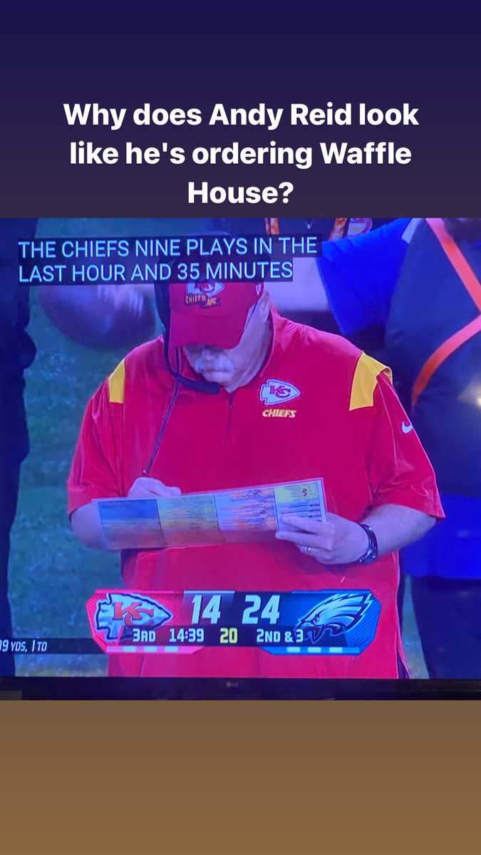 Andy Reid looks like he's ordering Waffle House.