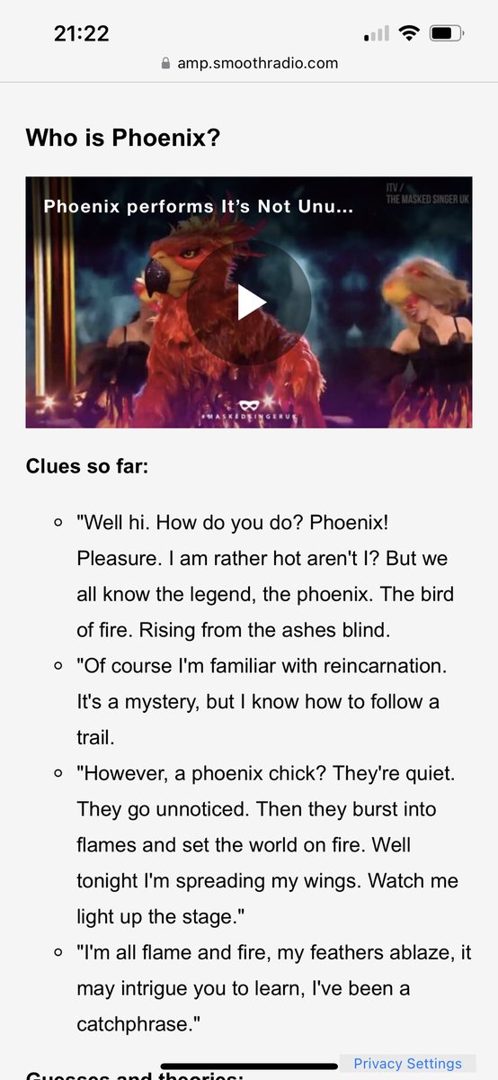 RebeccaCrosby11's tweet photo. I’m calling it #maskedsingeruk Phoenix is @gregjames 

A phoenix rises from The Ashes - cricket mad Greg hosts the Tailenders podcast.

He knows how to follow a trail because he does it all the time on his @BBCR1 show!

The catchphrase? #sociallydistancedofcourse https://t.co/HZhZGt03Qz