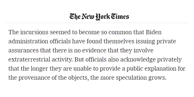 disclosetv's tweet photo. MORE - Biden admin officials have found themselves issuing private assurances that there is no evidence that the objects involve extraterrestrial activity. https://t.co/276luhiMiy