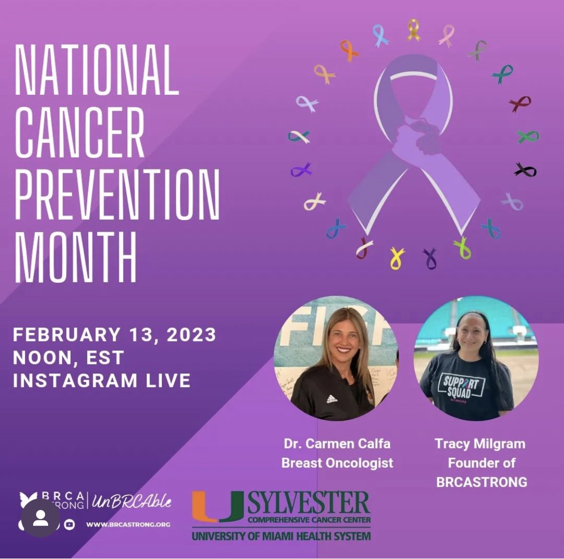 Join ⁦@BRCASTRONG⁩ and I tomorrow at noon IG live! #nationalcancerpreventionmonth ⁦@SylvesterCancer⁩