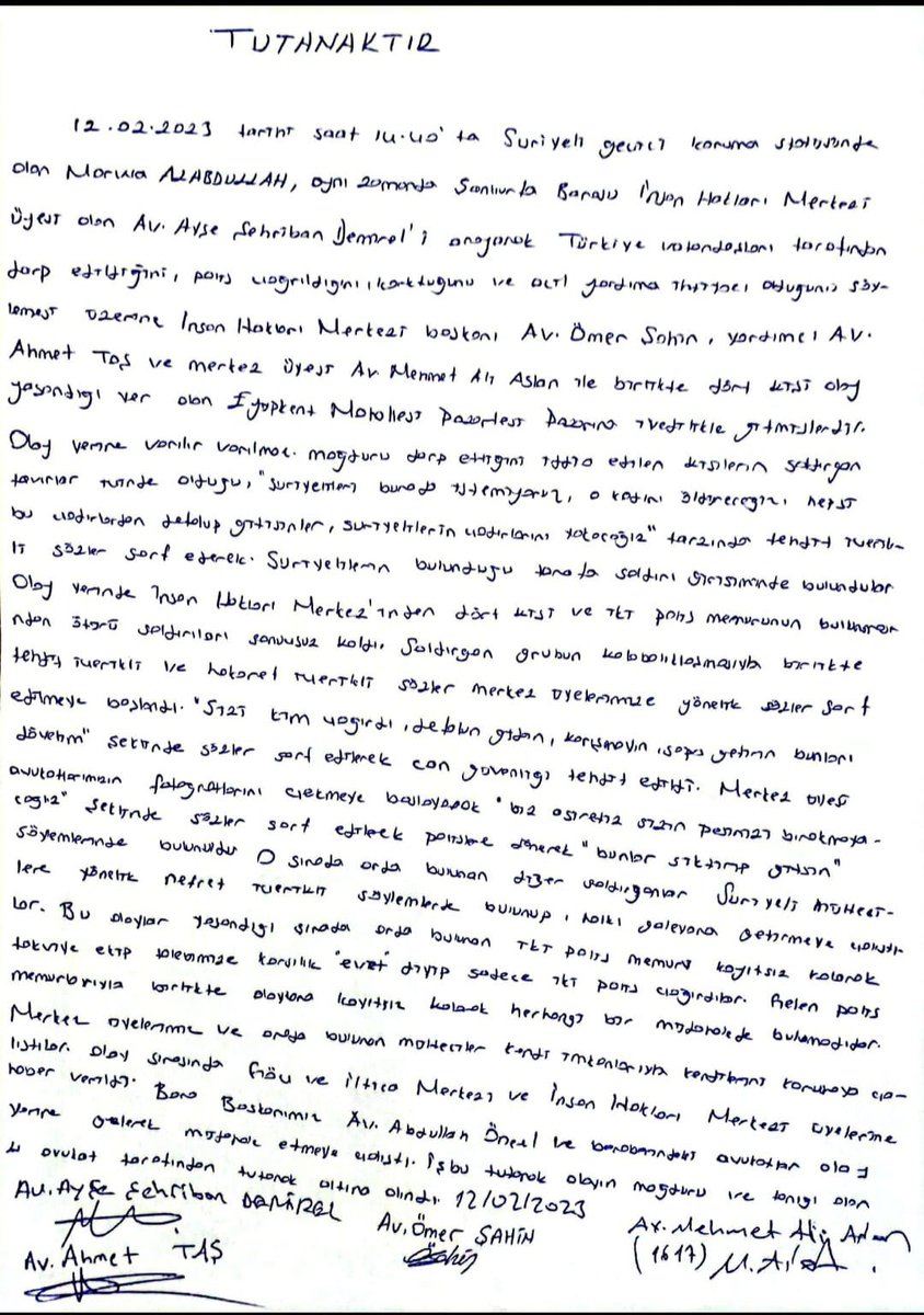 Merkez üyelerimiz, yardımda bulunduğu Suriye uyruklu depremzedeye ırkçı saldırılarda bulunulması üzerine üyelerimiz olay yerine intikal etmişlerdir.  Merkez üyelerimiz ırkçı saldırı gerçekleştiren kişilerin tehdit ve hakaretlerine maruz kalmışlardır.