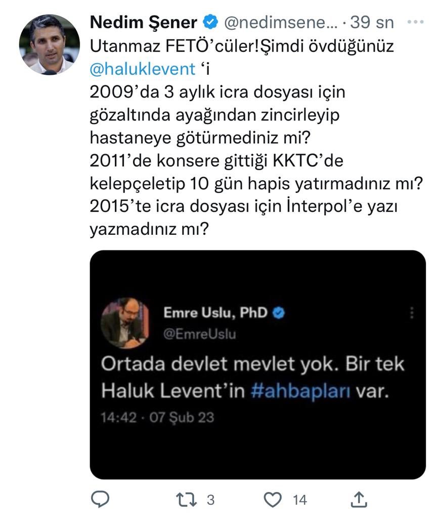 Şimdi dinlenme zamanı deyip Twitter’a bir gireyim dedim.
Herkes bu twiti soruyor.
Yazsam mi yazmasam mı?
“Haluk boşver” dedim.
Geçmişi unut dedim.
Bazen kapanmıyor yaralar canlarım kapa
Nedim o dönemin tanığıydı.
13 yıl geçti ama.
Bir özür bile dilemediler. 
Yazmasam olmazdı.