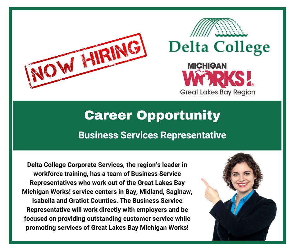 Delta College is seeking a full-time dynamic team member! Someone who enjoys working with business professionals.  Join the Business Services Team with Great Lakes Bay Michigan Works!: ow.ly/VLEo50Myjn1.