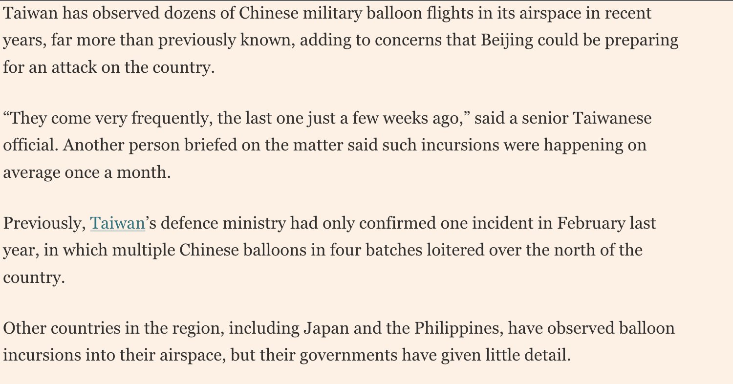 [情報] 金融時報：中共每個月都放間諜氣球到台灣