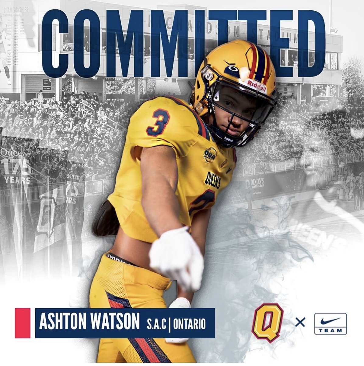 Congrats to our WR <a href="/AshtonWatson19/">Ashton Watson🇨🇦🇯🇲</a> on his commitment to <a href="/Queens_Football/">Queen's Football</a> !! Great school and program, best of luck in the next chapter!! <a href="/SteveSnyderQ/">Steve Snyder</a> and the staff is on fire in the 2023 recruiting class!!